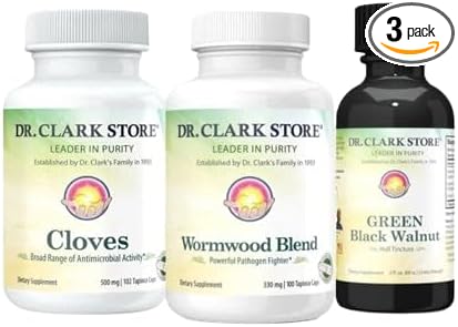 Dr. Clark Store Intestine Support & Cleanse Kit - with Original Green Tincture from Black Walnut Hulls, Wormwood, and Cloves-Helps Maintain Optimum Intestinal Function - Vegetarian Capsules