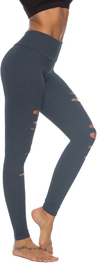 DIBAOLONG Womens High Waist Yoga Pants Cutout Ripped Tummy Control Workout Running Yoga Skinny Leggings