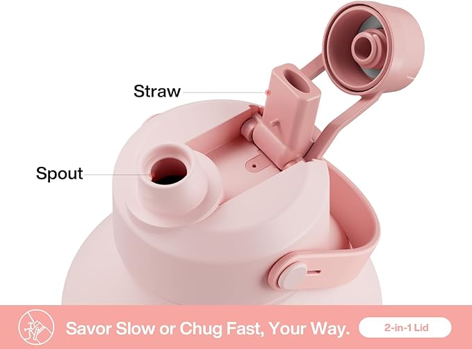 64 oz Insulated Water Bottle with 2-in-1 Straw and Spout Lid, Keep Cold 24H, Leak-Proof, BPA-Free, Double Wall Stainless Steel Water Bottle for Sports, Gym, Travel, and School (Cotton Candy)