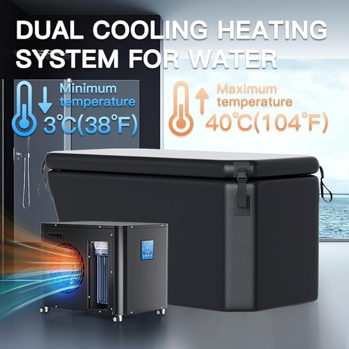 Cold Plunge Tub with Water Chiller Ice Bath Tub and Chiller for Athletes Fitness Recovery Outdoor Ice Plunge Bathtub Chiller Set