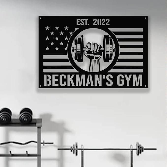 Custom Metal Gym Sign Personalized Workout Room Fitness Decor, Powerlifting Motivational Wall Art, Home Garage Center Gift for Women, Men, Dad, Papa, Grandpa, Mother, Sister, Girls, Steel Design