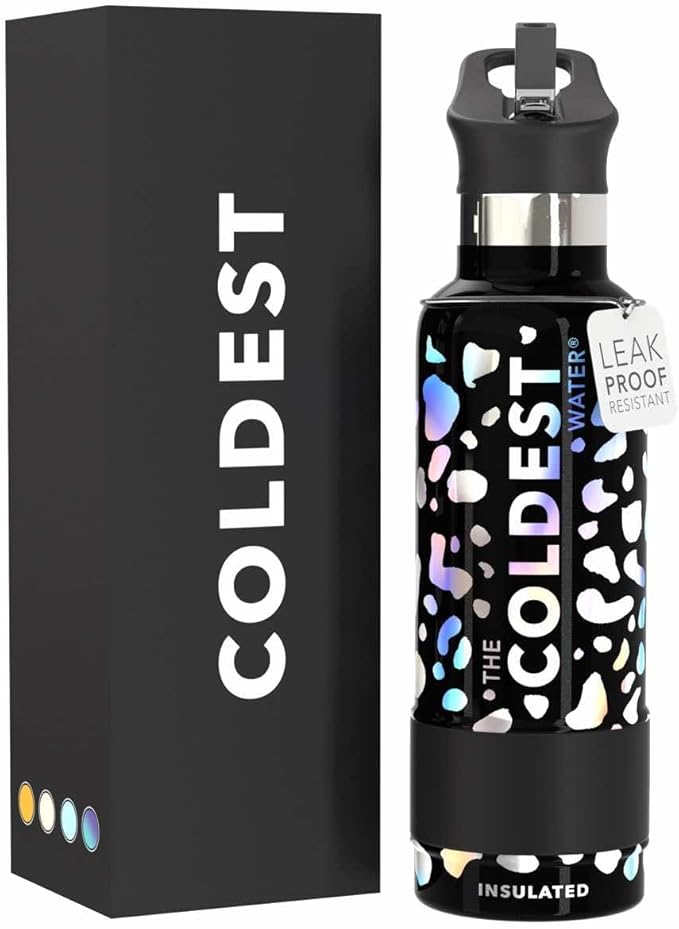 Coldest Insulated Water Bottle with Straw Lid - Stainless Steel Metal Insulated Bottle for Men & Women (Moonlight Leopard, 21 oz)