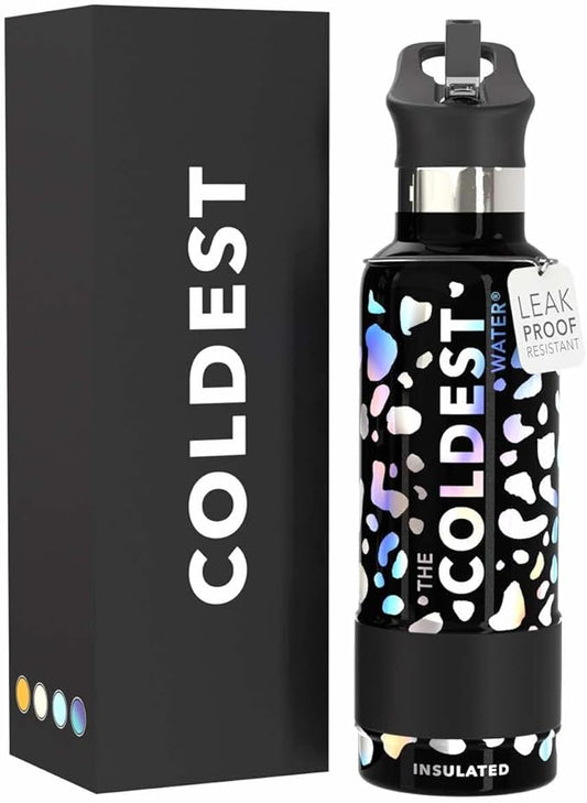 Coldest Insulated Water Bottle with Straw Lid - Stainless Steel Metal Insulated Bottle for Men & Women (Moonlight Leopard, 21 oz)