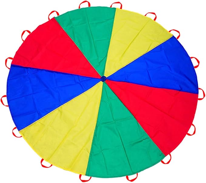 6.5ft/10ft/12ft/13ft/16.4ft/20ft Rainbow Parachute for Outdoor Party Games, Kids Play Parachute Group Cooperative Team Game Toys, Family Get-Together Entertainment