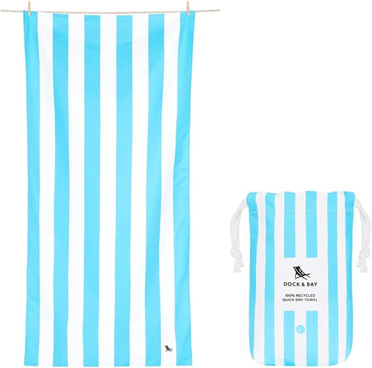 Dock & Bay Beach Towel - Quick Dry, Sand Free - Compact, Lightweight - 100% Recycled - Includes Bag - Cabana Light - Tulum Blue - Large (160x90cm, 63x35)
