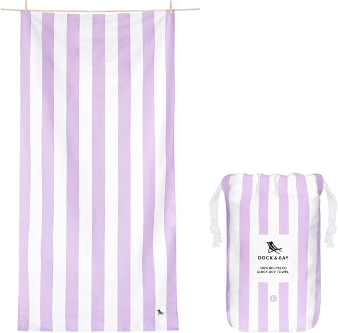 Dock & Bay Customized Beach Towel - Quick Dry, Sand Free - Compact, Lightweight - 100% Recycled - Includes Bag - Cabana Light - Lombok Lilac - Large