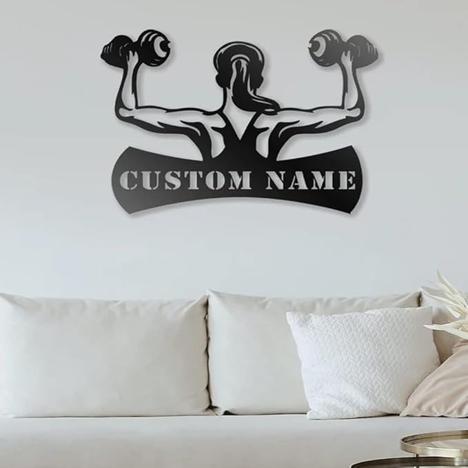 Custom Gym Metal Sign Personalized Workout Room Decor, Home Fitness Motivational Wall Art, Powerlifting Garage Center Gift for Women, Men, Dad, Papa, Grandpa, Mother, Sister, Girls, Modern Mount
