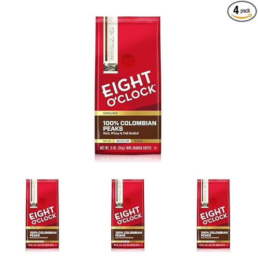 Eight O'Clock Coffee Eight O'Clock Ground Coffee, 100% Colombian Peaks, 11 Ounce (Pack of 4)
