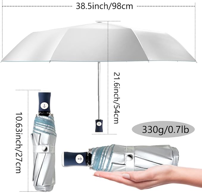 FDJASGY Silver Coating Layer Fabric Blocking UV 99.9% Sun Umbrella Compact Folding Travel Umbrella Automatic Folding Windproof Umbrellas For Men and Women (Blue)