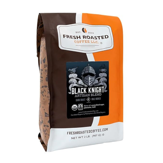 Fresh Roasted Coffee, Organic Black Knight | USDA Organic, Kosher | Dark Roast 2 lb (32 oz) Whole Bean