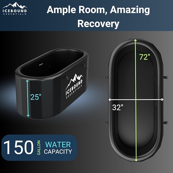 Inflatable Cold Plunge Tub - XL, Black - 150 Gallon Ice Bath - Chiller Compatible – Inflatable