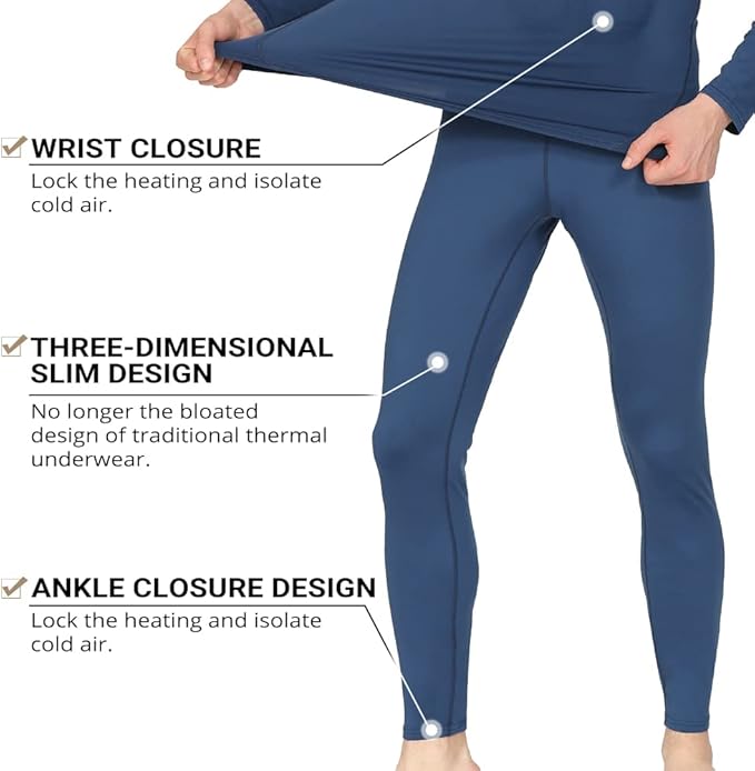HEROBIKER Long Johns Thermal Underwear for Men Skiing Winter Warm Hunting Gear Fleece Lined Base Layer Set Top Bottom