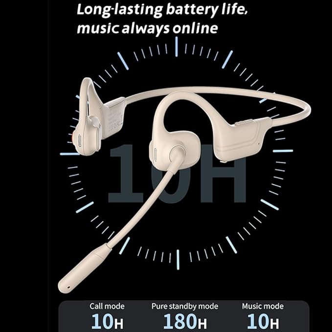 IHAO Open Ear Air Conduction Bluetooth Headphone Dual Mic Rotatable Boom Mic Active Noise Cancellation IPX5 Waterproof Bluetooth 5.4 Pain-Free Design for Sports Work Outdoor Activities-DG09 White