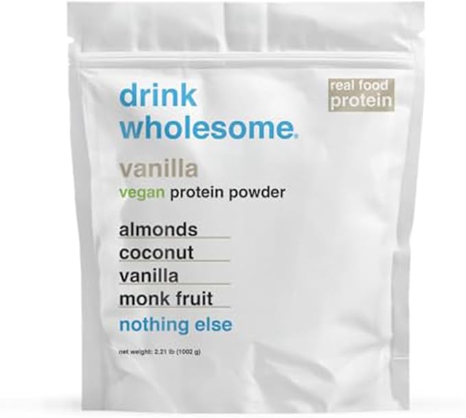 drink wholesome Vegan Vanilla Almond Protein Powder | for Sensitive Stomachs | Additive & Dairy Free | No Artificial Sweeteners | No Bloating, Farts or Gas | No Constipation or Diarrhea