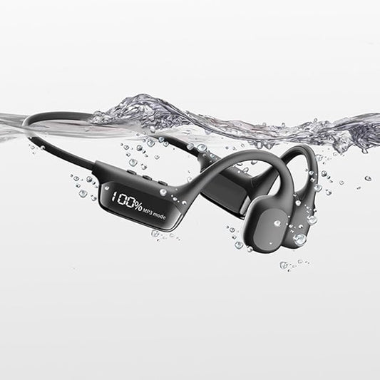 IHAO Swimming Headphones True Bone Conduction Open Ear Headset MP3 Player Built-in 32G Memory IP68 Underwater Waterproof Stereo Bluetooth Earphone for Driving Bicycling Running Skiing-S10 Black