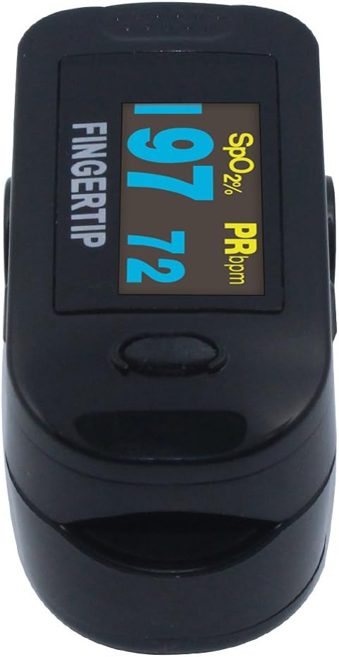 Concord Fingertip Deluxe OLED Pulse Oximeter with 6 way Reversible Display - Blood Oxygen Saturation Monitor with Carrying Case, Batteries and Lanyard - Easy to Use, Accurate SpO2 (Black Ox)