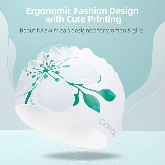 COPOZZ Stylish Silicone Swim Cap for Women – Comfortable, Durable, and Hair-Protecting Design