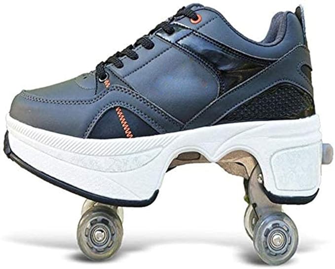 Double-Row Deform Wheel Automatic Walking Shoes Invisible Deformation Roller Skate 2 in 1 Removable Pulley Skates Skating Parkour