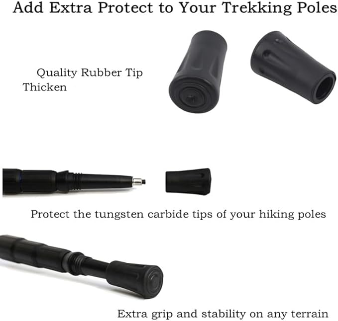 6pcs Walking Stick Tips, Replacement Rubber Tips for Walking Sticks, Trekking Pole Tips Baskets Hiking Pole Tips Feet Shock Absorption Rubber Cane Tips 11mm Diameter Survival Hiking Stick Accessories