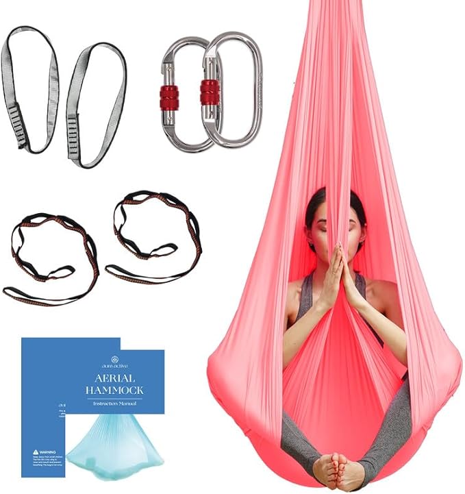 Aerial Silk Yoga Hammock & Swing for Home, Inversion Exercises, Starter Kit for All Levels - Durable with Extension Straps, Carabiners, and Pose Guide