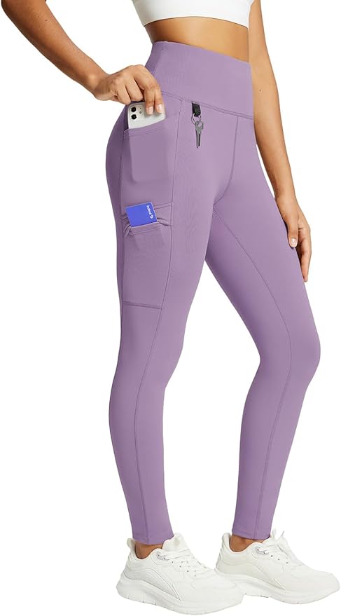baleaf Women's Fleece Lined Leggings Waterproof Winter Hiking Pants Thermal Running Tights Zipper Pockets High Waisted