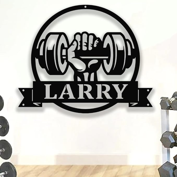 Custom Name Gym Metal Sign for Home Workout Room, Powerlifting Garage Center Motivational Decor, Personalized Fitness Wall Art Gift for Women, Men, Dad, Papa, Grandpa, Mother, Sister, Girls