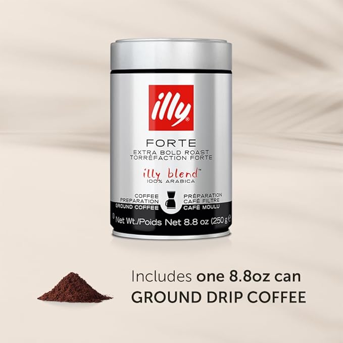 Illy Coffee, Ground Drip Forte, Extra Dark Roast, 100% Arabica Bean Bold Signature Italian Blend, No Preservatives, 8.8 Ounce (Pack Of 1)