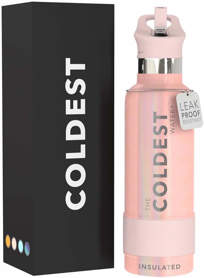 Coldest Insulated Water Bottle with Straw Lid - Stainless Steel Metal Insulated Bottle for Men & Women (Forever Pink Glitter, 21 oz)