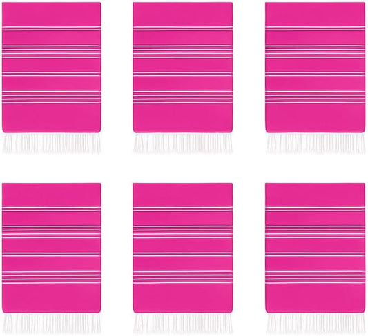 HAVLULAND 6 Packs Oversized Stripe Turkish Beach Towel 72"x40" Thin Quick Dry Sand Free Pool Bath Swim Towels Extra Large XL Clearance Blanket Adult Travel Vacation Essentials (Fuchsia)