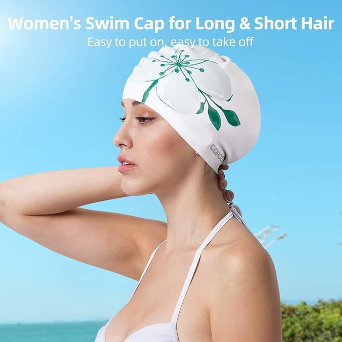COPOZZ Stylish Silicone Swim Cap for Women – Comfortable, Durable, and Hair-Protecting Design