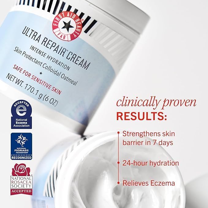 First Aid Beauty - Ultra Repair Cream, Intense Hydration Whipped Colloidal Oatmeal, Clinically Proven to Strengthen Skin Barrier & Help Relieve Eczema, Face & Body Moisturizer, 14oz Peppermint Twist