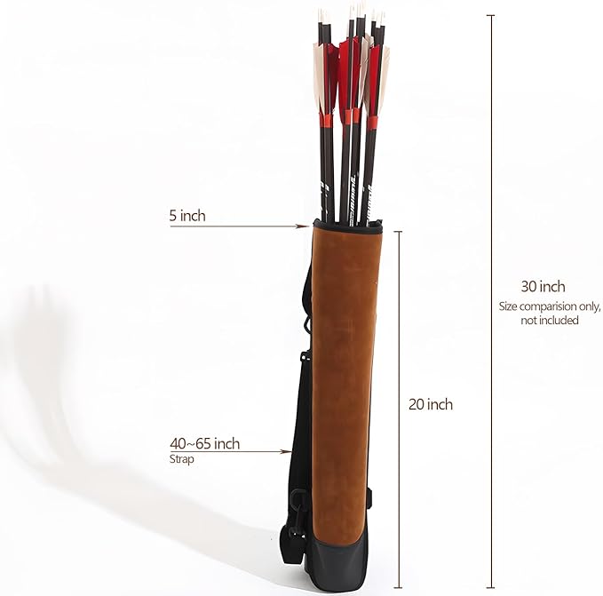 DAPace Leather Arrow Quiver for Recurve Bow/Compound Bow, 20 Inch Back Archery Quiver, Quiver Arrow Holder Holds Up to 36 Arrows, Brown
