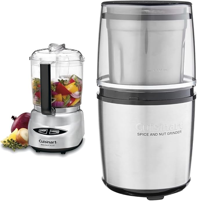 Cuisinart Mini Prep Plus 4 Cup Food Processor and Spice-and-Nut Grinder Bundle, Stainless Steel