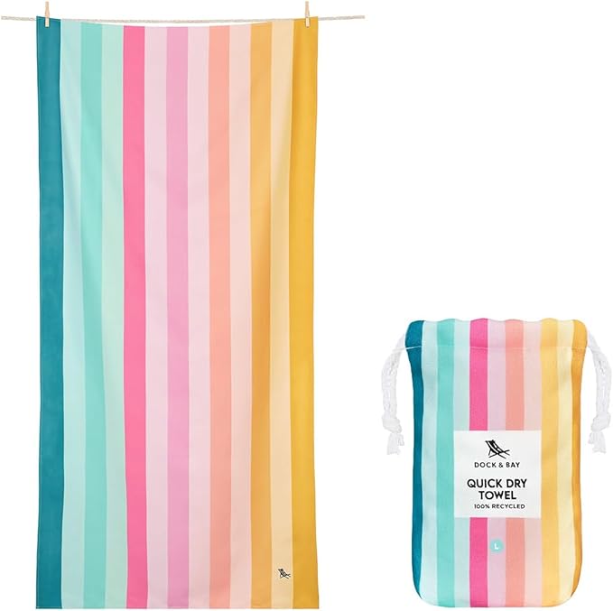 Dock & Bay Beach Towel - Quick Dry, Sand Free - Compact, Lightweight - 100% Recycled - Includes Bag - Rainbow Shores - Set of 4 - Large (160x90cm, 63x35)