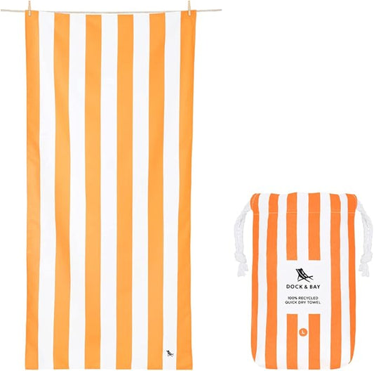 Dock & Bay Beach Towel - Quick Dry, Sand Free - Compact, Lightweight - 100% Recycled - Includes Bag - Cabana - Ipanema Orange - Large (160x90cm, 63x35)