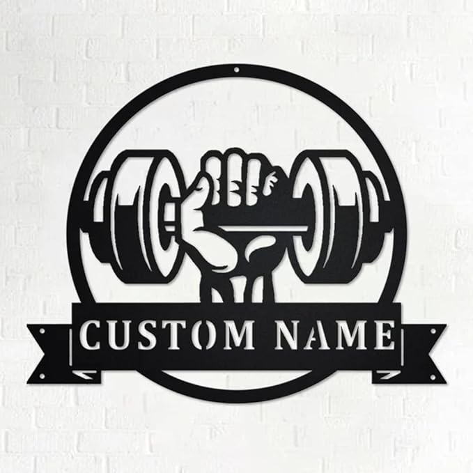 Custom Name Gym Metal Sign for Home Workout Room, Powerlifting Garage Center Motivational Decor, Personalized Fitness Wall Art Gift for Women, Men, Dad, Papa, Grandpa, Mother, Sister, Girls