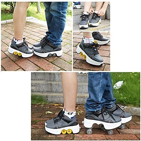 Double-Row Deform Wheel Automatic Walking Shoes Invisible Deformation Roller Skate 2 in 1 Removable Pulley Skates Skating Parkour