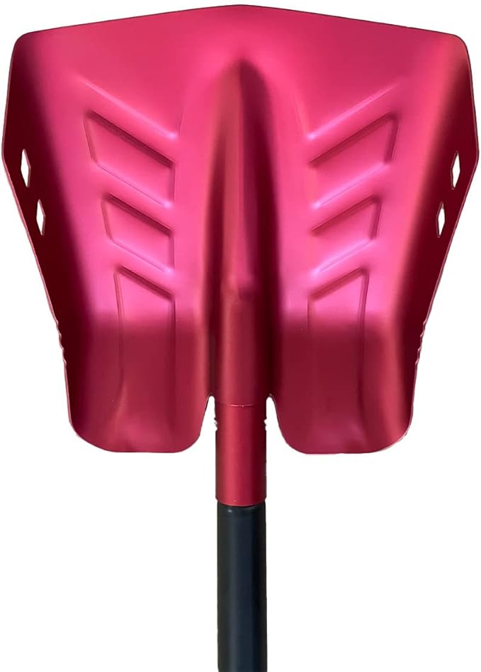 Emergency Snow Shovel with Saw - Converts from Dig to Chop/Hoe Mode Portable for Snowmobiles, Skiing, Backcountry, Avalanche Rescue Winter Survival Gear Car, Camping T6 Aluminum, Red