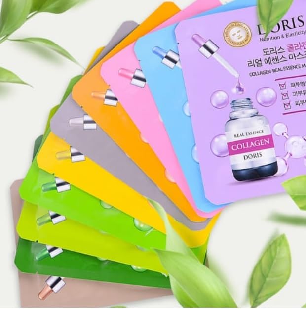 Doris Real Essence Mask 20 Combo Packs for Healthy Skin, K-Beauty Skincare Variety Pack