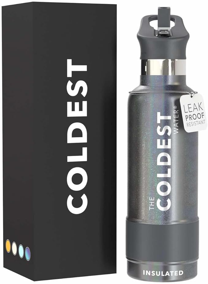Coldest Insulated Water Bottle with Straw Lid - Stainless Steel Metal Insulated Bottle for Men & Women (Stardust Glitter, 21 oz)