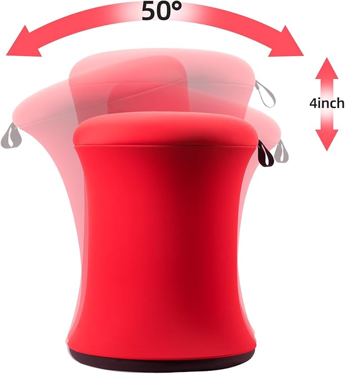 ADHD Wobble Stool, Yoga Ball Chair, Ergonomic Active Sitting Stool for Adults,Kids, Improves Focus, Posture Balance Adjustable Height, Non-Slip Base for Home, School, Exercise, Yoga (Red)