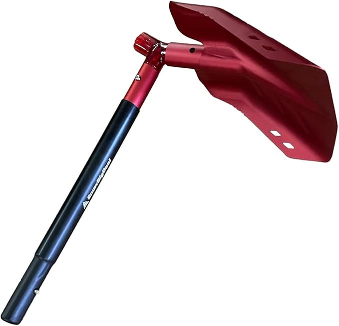 Emergency Snow Shovel with Saw - Converts from Dig to Chop/Hoe Mode Portable for Snowmobiles, Skiing, Backcountry, Avalanche Rescue Winter Survival Gear Car, Camping T6 Aluminum, Red