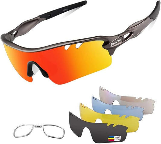 BangLong Polarized Sports Sunglasses Cycling Sun Glasses for Men Women with 5 Interchangeable Lenes for Running Baseball Golf