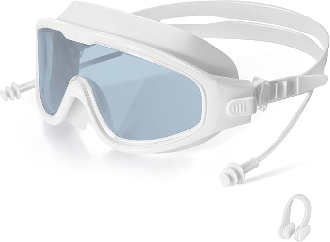 Adult Swimming Goggles,Leak-Proof,Anti-Fog Pool Glasses,Wide View Swim Goggles with Ear Plugs and Nose Clip