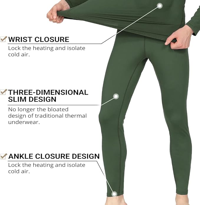 HEROBIKER Long Johns Thermal Underwear for Men Skiing Winter Warm Hunting Gear Fleece Lined Base Layer Set Top Bottom