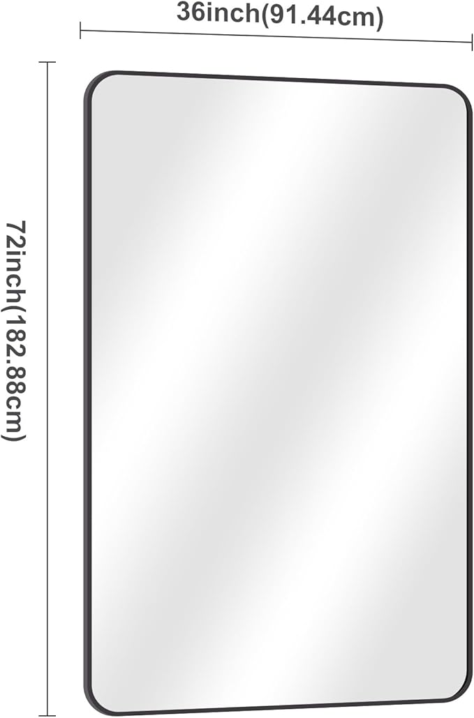 60" x 36"Bathroom Mirror, Matte Black Wall Mirror with Metal Frame, Decorative Rectangular Vanity Mirror for Bedroom Bathroom Living Room Entryway (Horizontal/Vertical)