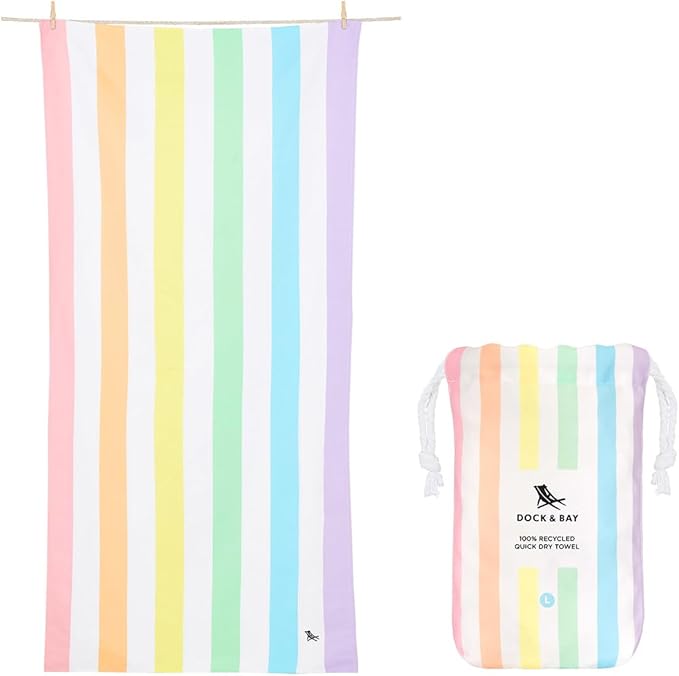 Dock & Bay Beach Towel - Quick Dry, Sand Free - Compact, Lightweight - 100% Recycled - Includes Bag - Rainbow Shores - Set of 4 - Large (160x90cm, 63x35)