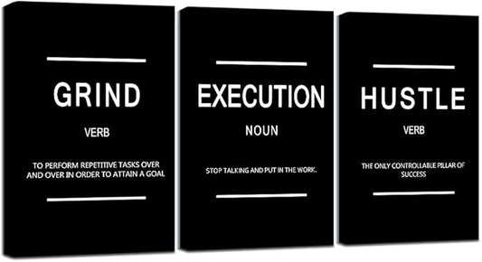 Framed Canvas Wall Art Success Quote, Office Wall Art, Black Large Poster, Positive Motivational Set of 3 Prints, Execute Failure Definition, Inspirational Print (B-3pcs,20x30inchx3pcs)