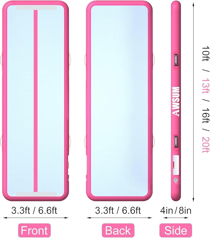 AWSUM Inflatable Air Gymnastics Mat 10ft/13ft/16ft/20ft/23ft Training mat 4/8 inches Thick tumbling mat with Electric Pump for Home/Gym/Outdoor