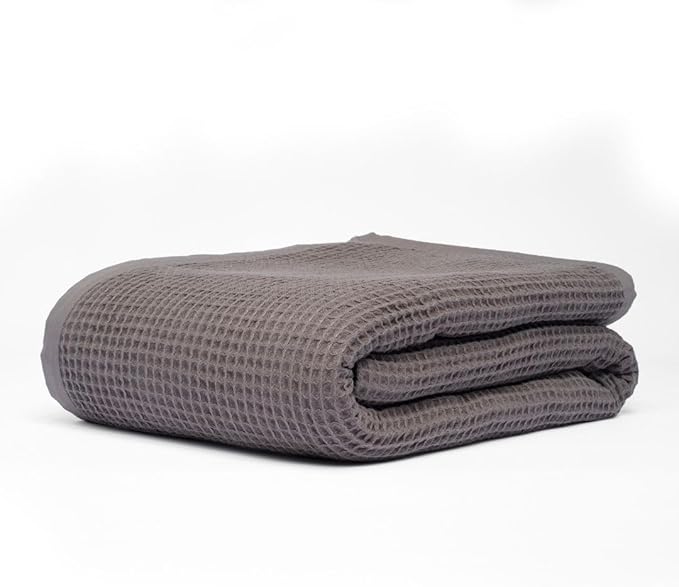 GOTS Certified Organic Cotton Waffle Weave Blanket, King Bed Blanket,108"X90" Cozy Throw Blanket for Couch, Modern Home Decor, Throw Blankets,Waffle Blanket, Soft Bed Blankets -Charcoal Grey